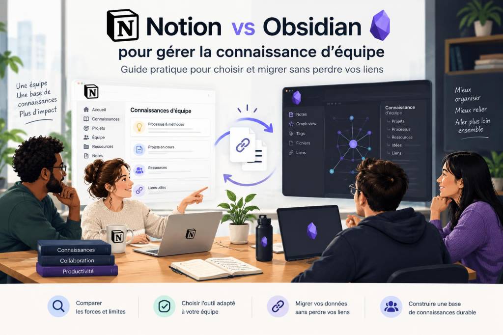 Notion vs obsidian pour gérer la connaissance d’équipe : guide pratique pour choisir et migrer sans perdre vos liens